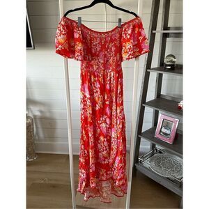 Flying‎ Tomato peasant maxi dress Womens S Red Cottagecore Hippie Boho